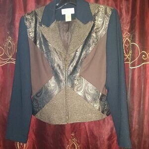Vintage GANTOS black gold tone Paisley Zipper Blazer size 4